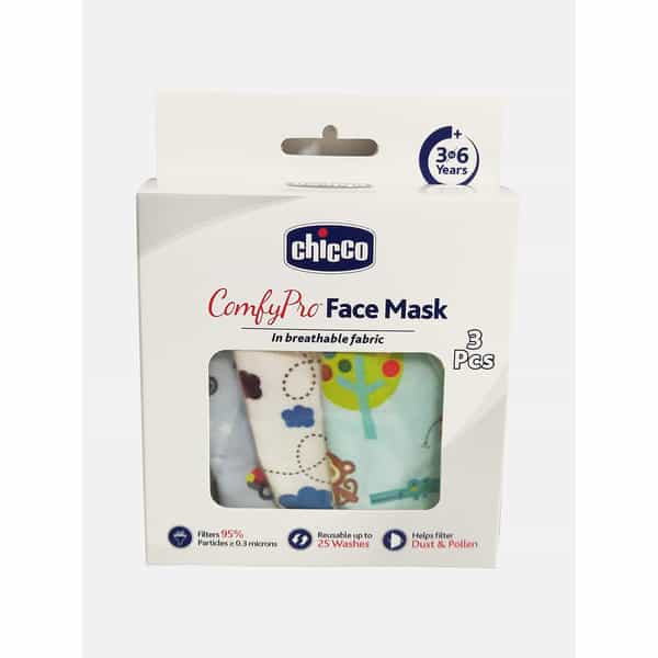 Chicco Comfypro Face Mask|Effective Against 95% Particles|Kids 3-6Y|3Pcs|Car | Jungle | Ship Designs