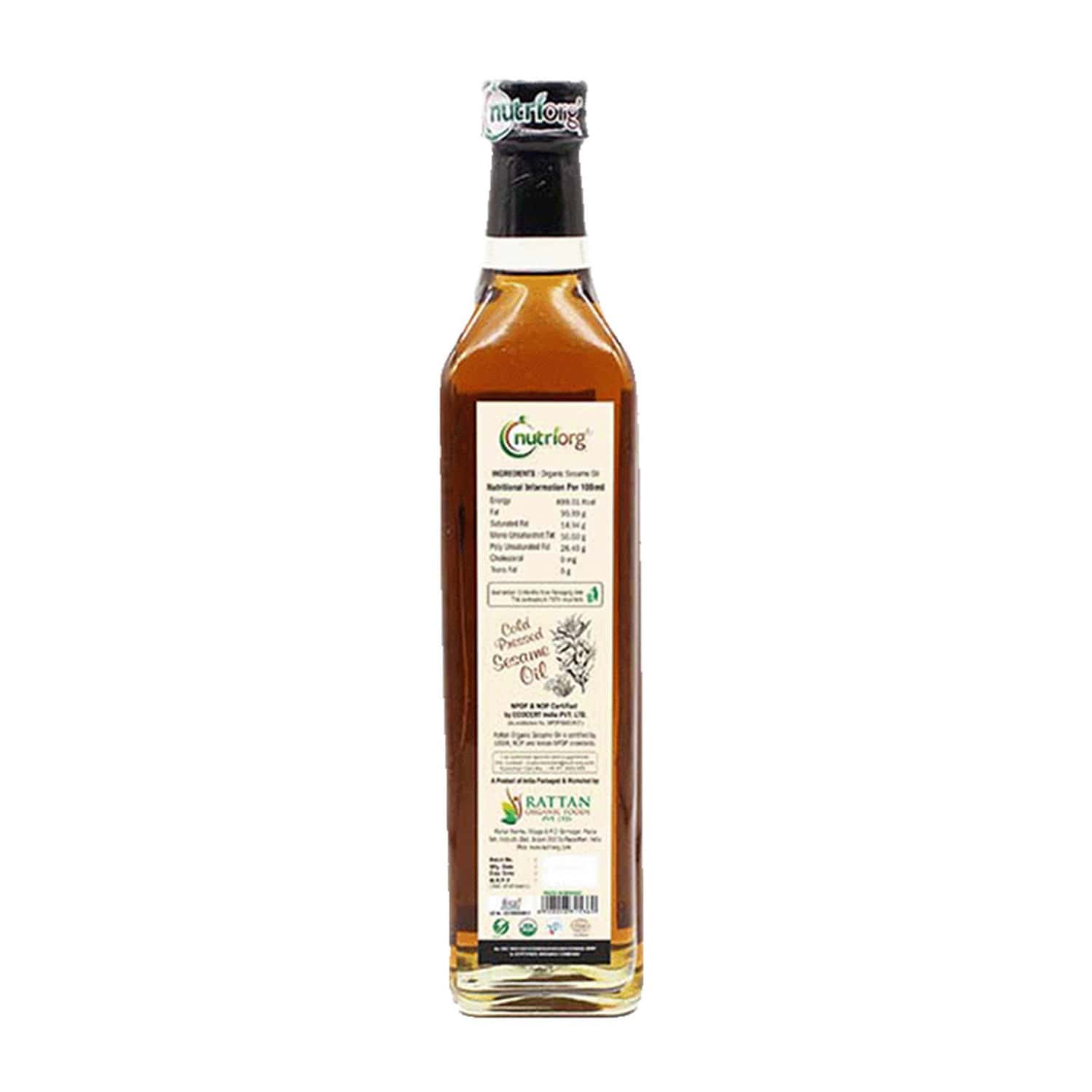 Buy CERTIFIED ORGANIC SESAME OIL 500ML GLASS BOTTLE Online