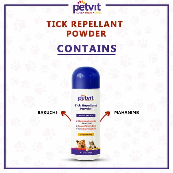 Petvit Tick Repellent Powder Fungal Infection Paraben Free Ph-Balance -For All Breed Dog & Cat-100Gm