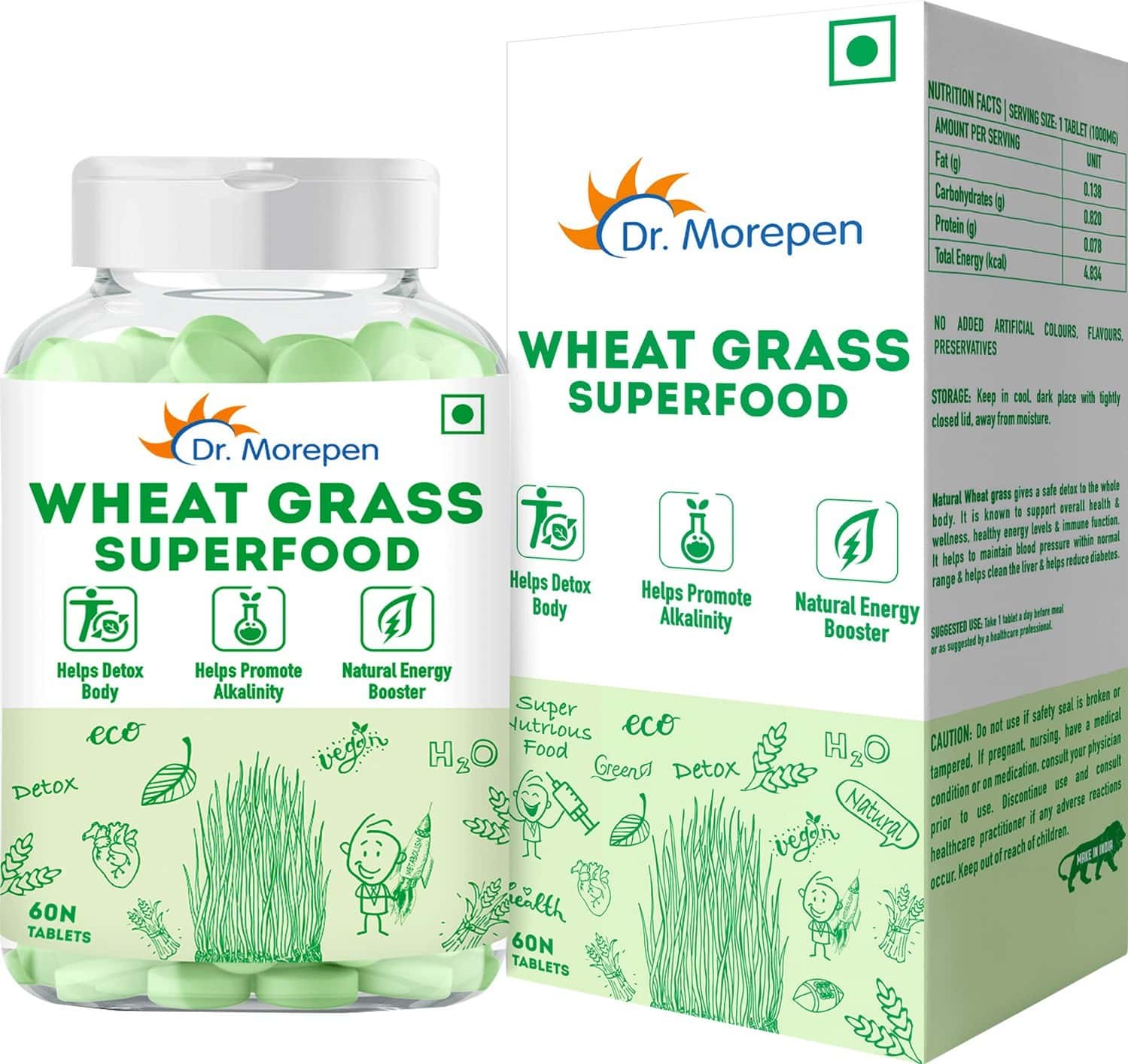 Dr. Morepen Wheat Grass Superfood Tablets 1000mg - 60 Tablets