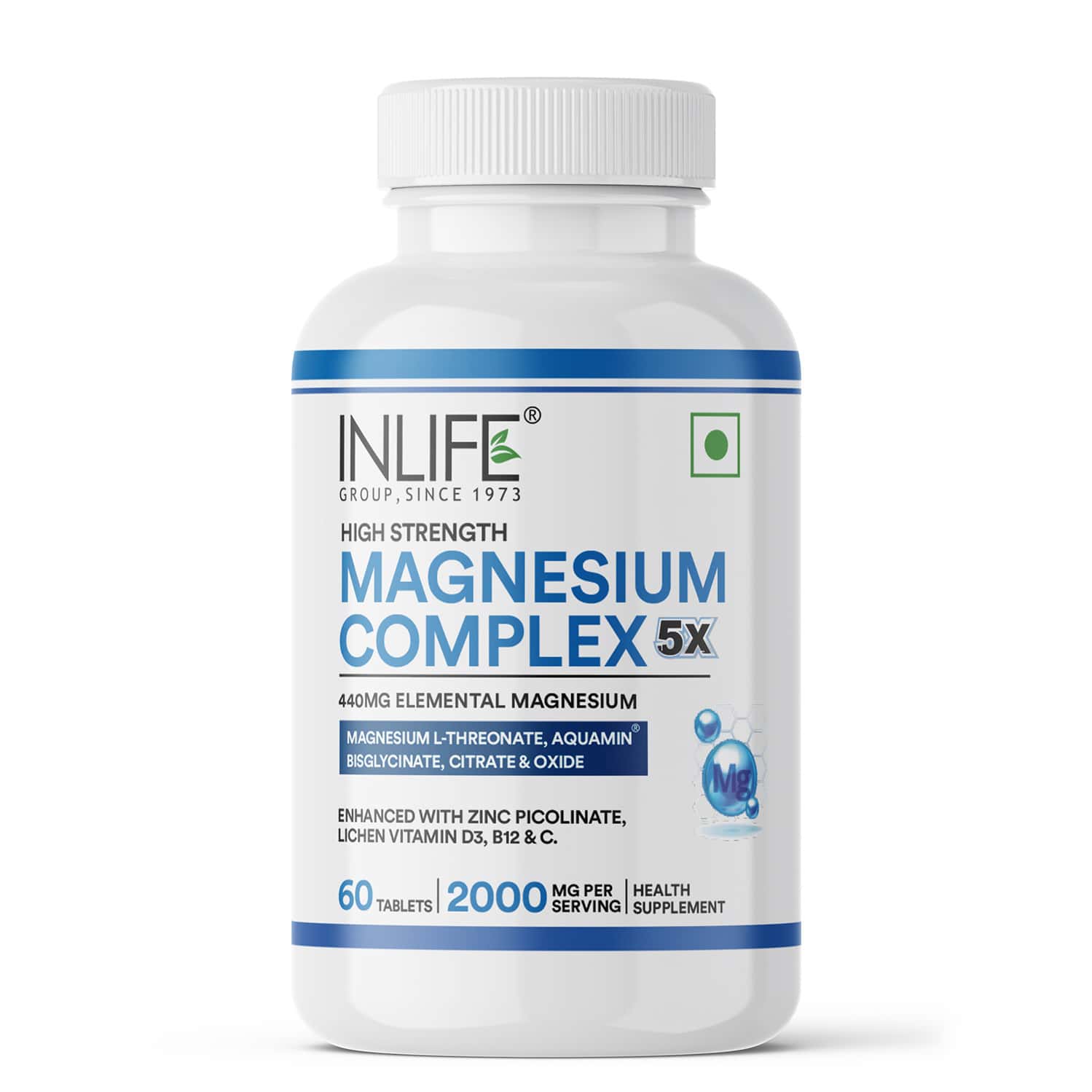 Inlife Magnesium Supplement 2000mg | For Sleep Focus Muscles Immunity - 60 Tablets