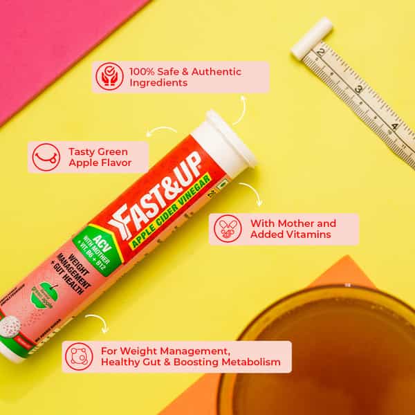 Fast&Up Apple Cider Vinegar Effervescent Tablets | Acv With Mother | Vitamin B6 | B12 (15 Tablets)
