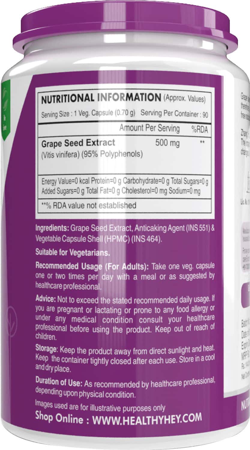 Buy HEALTHYHEY NUTRITION GRAPE SEED EXTRACT MAXIMUM STRENGTH 90 VEG. CAPS Online & Get Upto