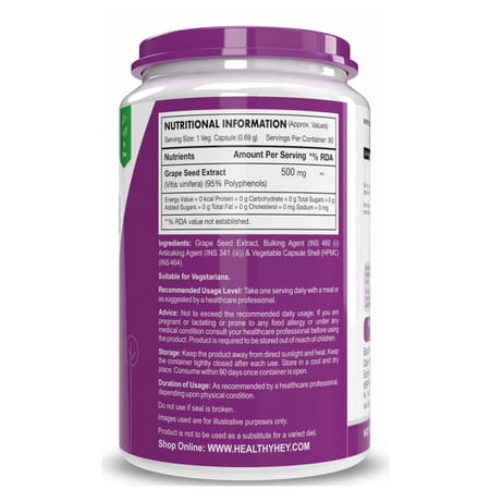 Healthyhey Nutrition Grape Seed Extract | Maximum Strength | 90 Veg. Caps