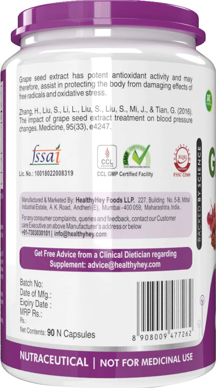 Buy HEALTHYHEY NUTRITION GRAPE SEED EXTRACT MAXIMUM STRENGTH 90 VEG. CAPS Online & Get Upto