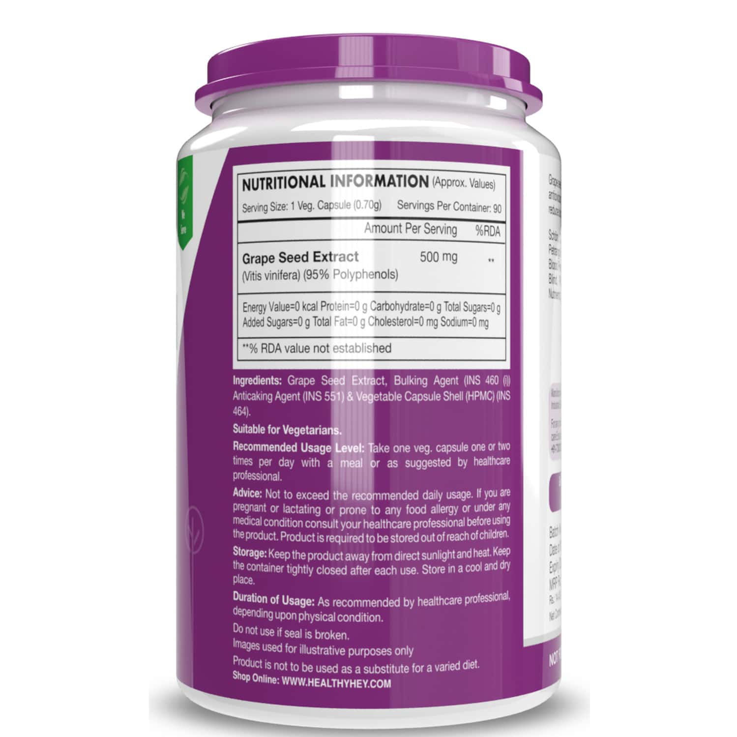 Buy HEALTHYHEY NUTRITION GRAPE SEED EXTRACT MAXIMUM STRENGTH 90 VEG. CAPS Online & Get Upto
