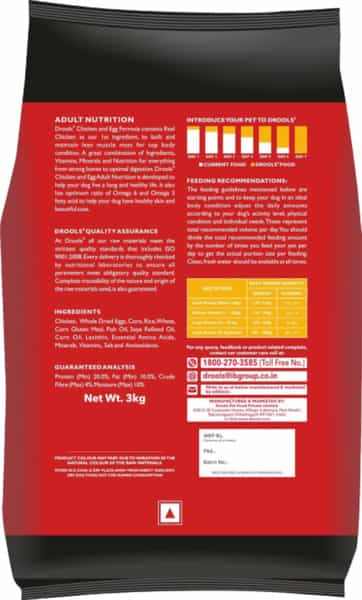 Drools Adult Dry Dog Food Chicken And Egg | 3Kg With Free 1.2Kg | Total 4.2 Kg Pack