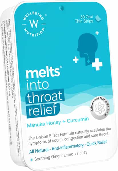 Wellbeing Nutrition Melts Throat Relief For Irritation And Pain Relief 30 Strips