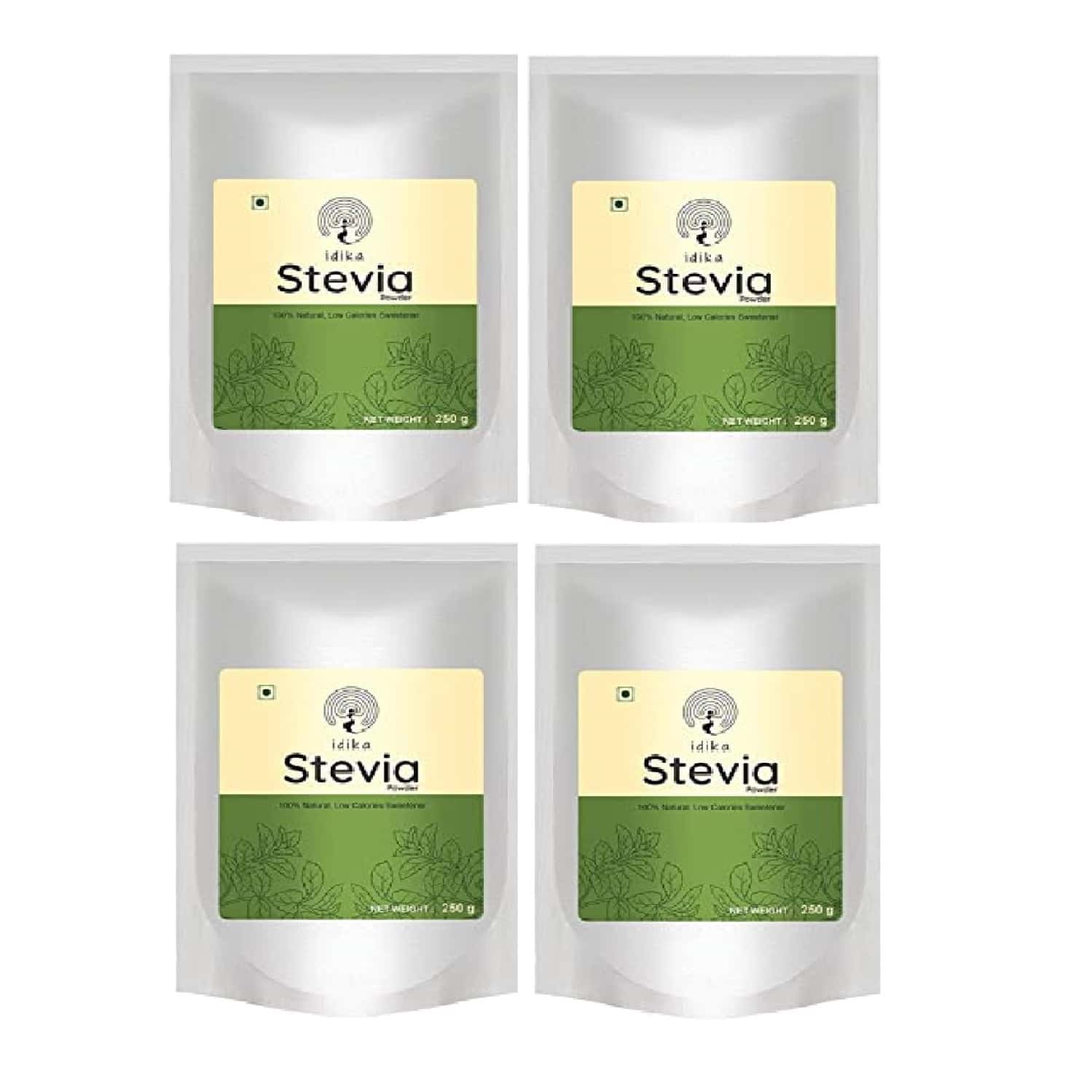 Idika Stevia 250 Gram Diabetic Frendly 100% Natural Zero Calorie Sugar-Free Sweetener ( Pack Of 4)