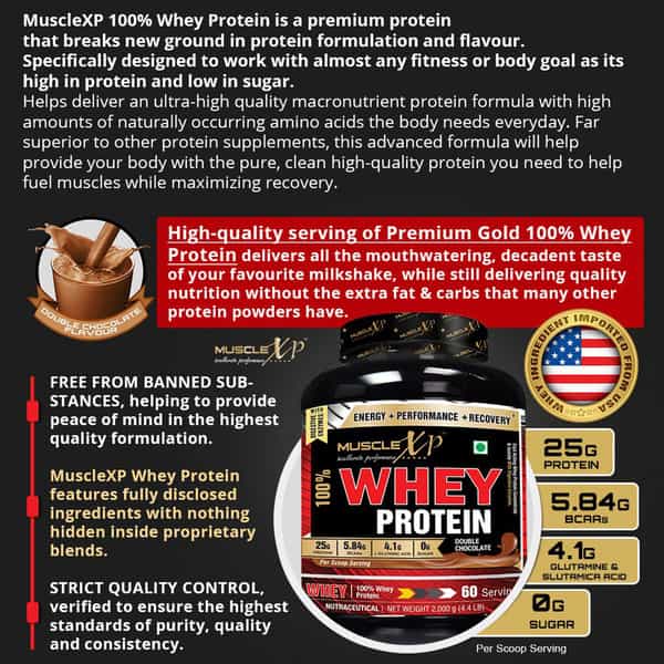 Musclexp 100% Whey Protein (New Whey Gold Standards) - 2Kg (4.4 Lbs) Double Chocolate