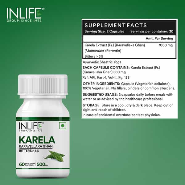 Inlife Karela Extract Supplement Tablet 500 Mg - 60 Vegetarian Capsules