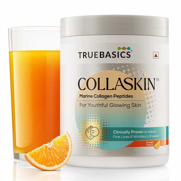 Truebasics Collaskin | Marine Collagen Peptides For Youthful Glowing Skin | Orange | 200 G