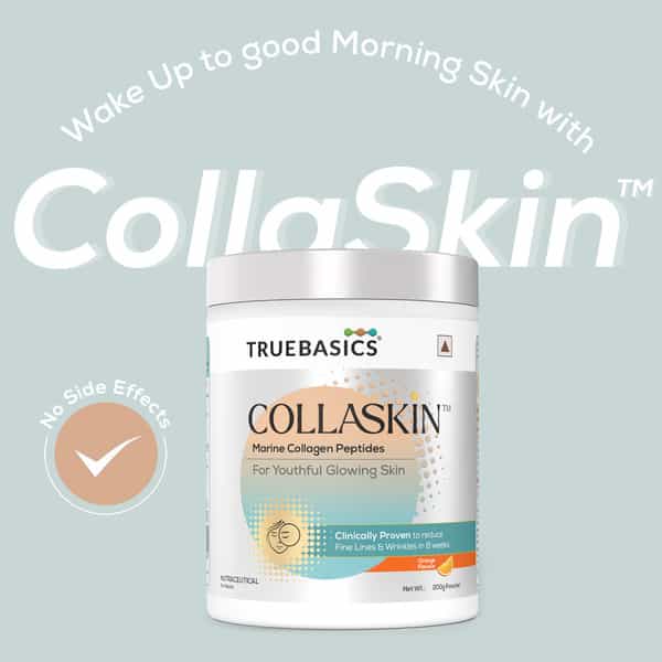 Truebasics Collaskin | Marine Collagen Peptides For Youthful Glowing Skin | Orange | 200 G