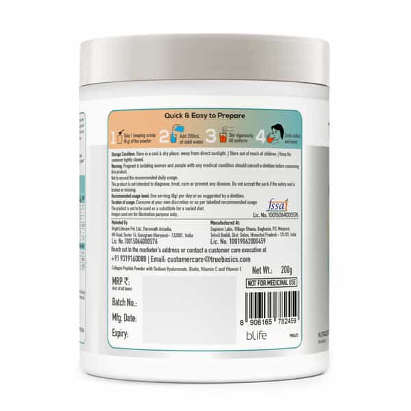 Truebasics Collaskin | Marine Collagen Peptides For Youthful Glowing Skin | Orange | 200 G
