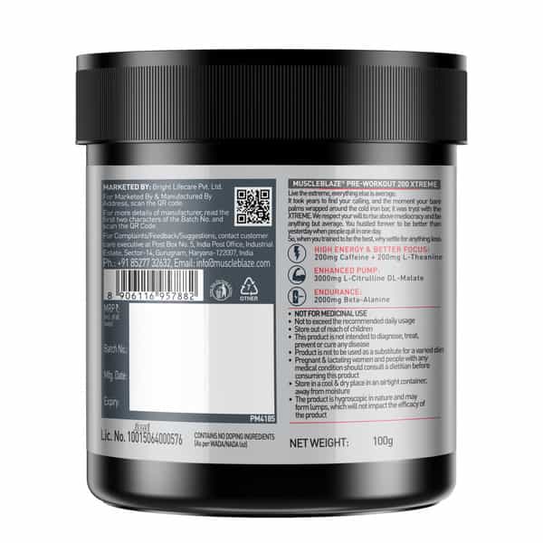 Muscleblaze Pre Workout 200 Xtreme Fruit Punch Powder 100G & Creatine Monohydrate Creamp Powder 100G