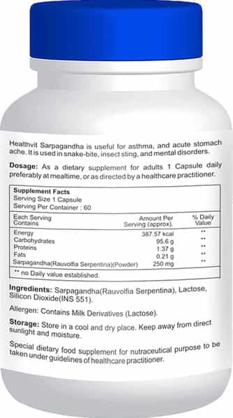 Healthvit Sarpagandha 250Mg - 60 Capsules
