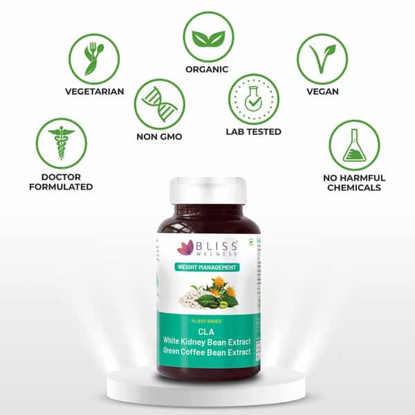 Bliss Welness Cla White Kidney Bean Green Coffee Bean For Weight Management Supplement| 60 Capsules