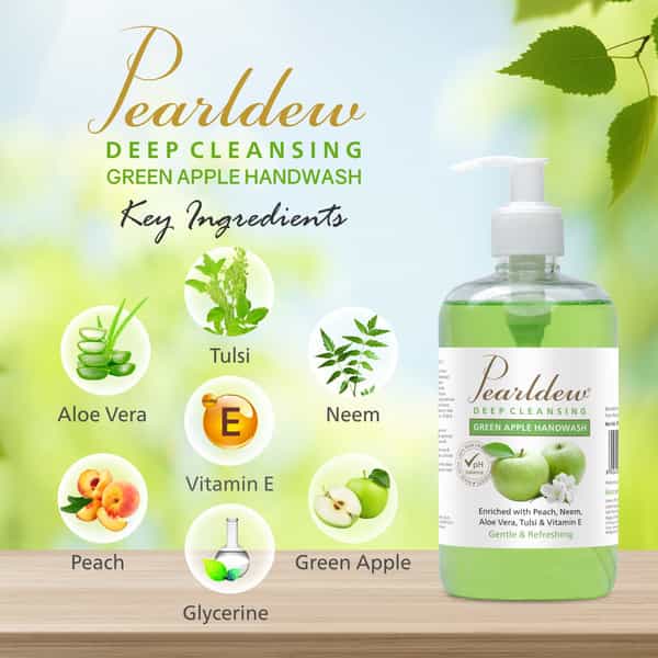Pearldew Natural Green Apple Deep Cleansing Hand Wash 500 Ml | Neem & Tulsi (Pack Of 2)