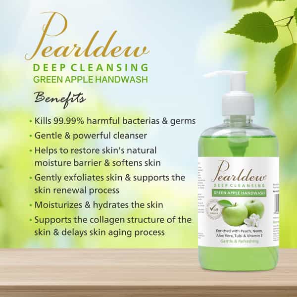 Pearldew Natural Green Apple Deep Cleansing Hand Wash 500 Ml | Neem & Tulsi (Pack Of 2)