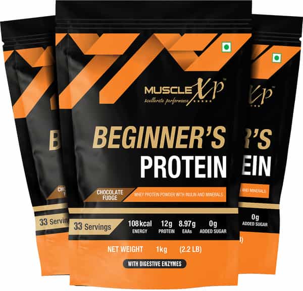 Musclexp Beginner's Protein Chocolate Fudge 1Kg Pouch (2.2 Lb) X Pack Of 3