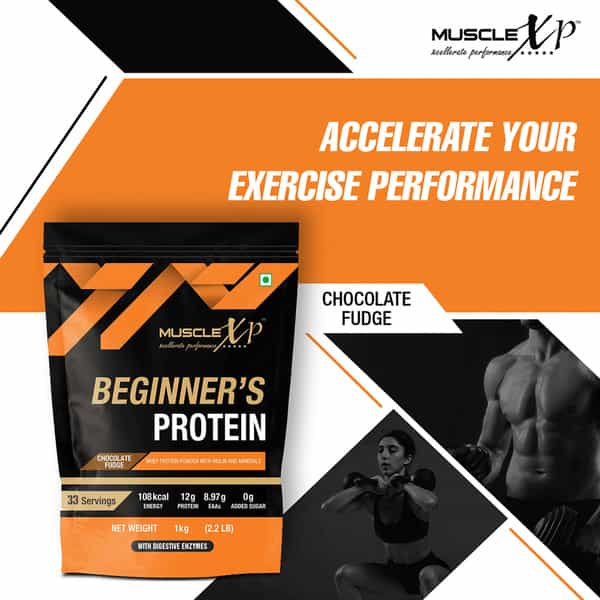 Musclexp Beginner's Protein Chocolate Fudge 1Kg Pouch (2.2 Lb) X Pack Of 3