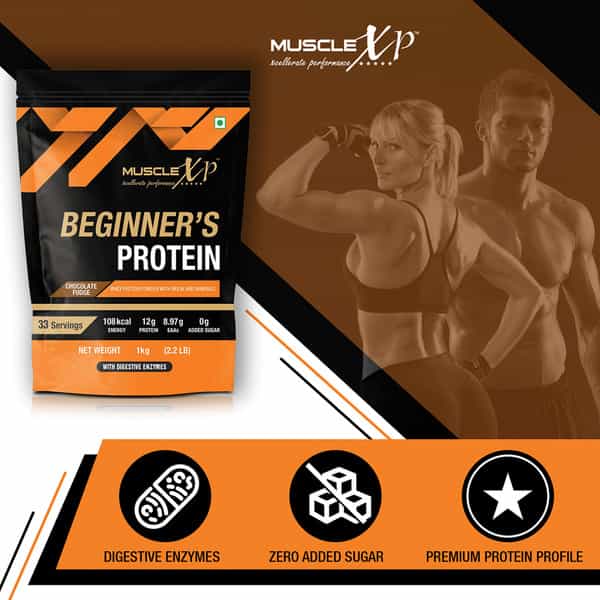 Musclexp Beginner's Protein Chocolate Fudge 1Kg Pouch (2.2 Lb) X Pack Of 3