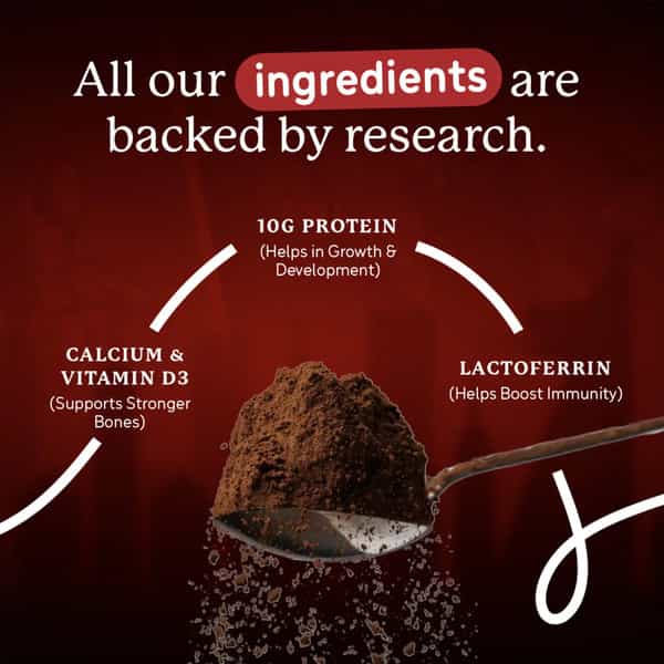 Gritzo Supermilk Growth+ Iron Man (7-12Y Boy) | 10G Protein Powder (Double Chocolate | 400G)