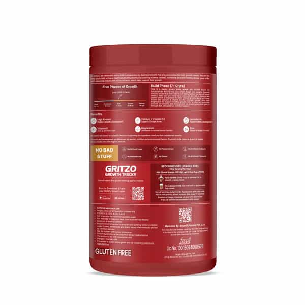 Gritzo Supermilk Growth+ Iron Man (7-12Y Boy) | 10G Protein Powder (Double Chocolate | 400G)