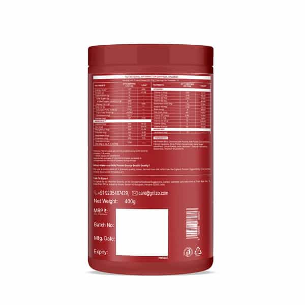 Gritzo Supermilk Growth+ Iron Man (7-12Y Boy) | 10G Protein Powder (Double Chocolate | 400G)