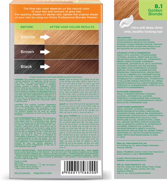 Nisha Creme Hair Color 8.1 Golden Blonde (60Gm+90Ml+18Ml) Permanent Hair Colour With Henna Extract