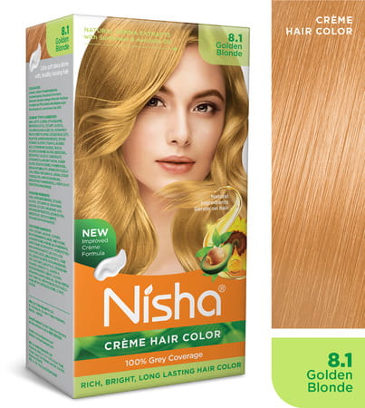 Nisha Creme Hair Color 8.1 Golden Blonde (60gm+90ml+18ml) Permanent Hair Colour With Henna Extract