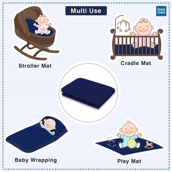 Meemee Cotton Baby Bed Protecting Mat (Navy Blue | Large)