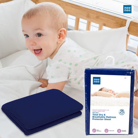 Meemee Cotton Baby Bed Protecting Mat (Navy Blue | Large)
