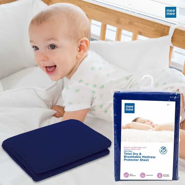Meemee Cotton Baby Bed Protecting Mat (Navy Blue | Large)