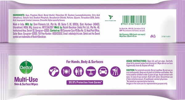 Dettol Disinfectant Sanitizer Wet Wipes For Skin & Surfaces Floral - 80 Count