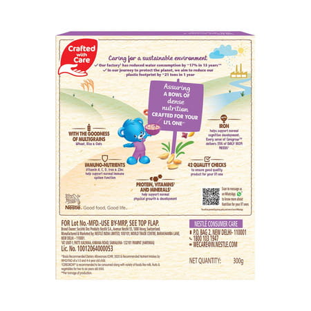 Nestle Ceregrow Multigrain Kids Cereal With Milk And Fruits 2-6 Years Box 300gm With Free Steel Bowl