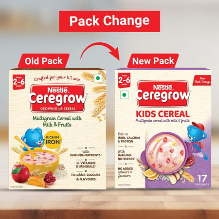 Nestle Ceregrow Multigrain Kids Cereal With Milk And Fruits 2-6 Years Box 300gm With Free Steel Bowl