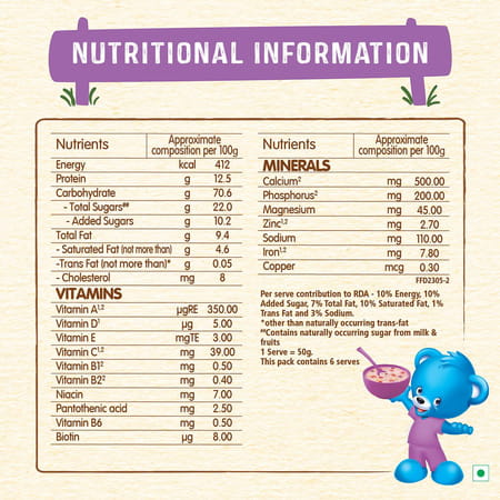 Nestle Ceregrow Multigrain Kids Cereal With Milk And Fruits 2-6 Years Box 300gm With Free Steel Bowl