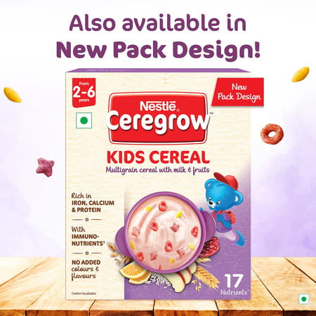 Nestle Ceregrow Multigrain Kids Cereal With Milk And Fruits 2-6 Years Box 300gm With Free Steel Bowl