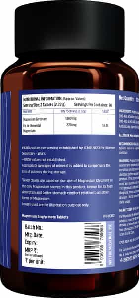 Hk Vitals 100% Magnesium Glycinate 1880Mg | 120 Tablets | Supports Better Sleep Quality
