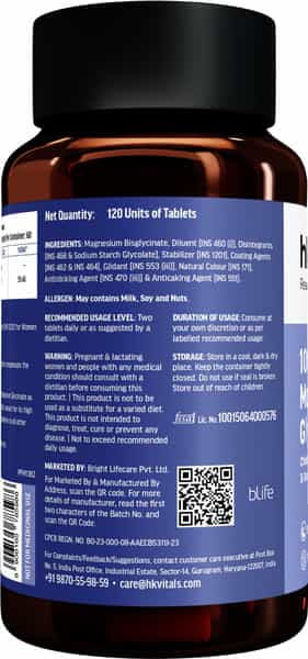 Hk Vitals 100% Magnesium Glycinate 1880Mg | 120 Tablets | Supports Better Sleep Quality