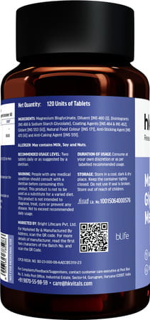 Hk Vitals Magnesium Glycinate Men (2000mg) 120 Tablets | For Better Sleep Quality & Muscle Recovery