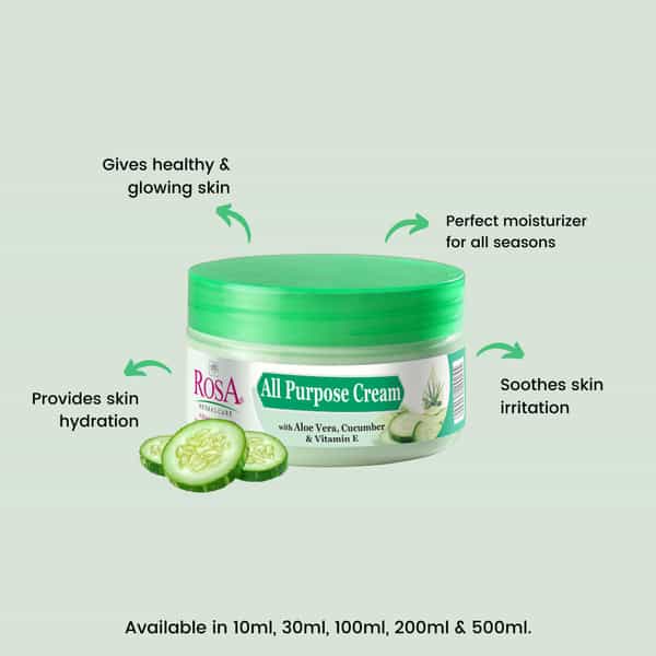 Rosa All Purpose Cream With Cucumber & Vitamin E I Moisturizing | Reduce Dryness I Pack Of 2*100Ml