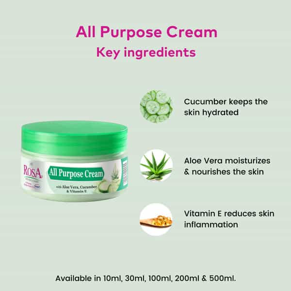 Rosa All Purpose Cream With Cucumber & Vitamin E I Moisturizing | Reduce Dryness I Pack Of 2*100Ml