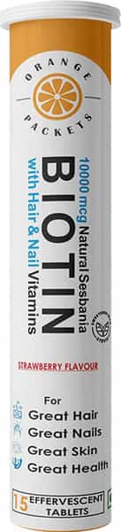 Orange Packets 10000 Mcg Natural Sesbania Biotin With Hair & Nail Vitamins -15 Effervescent Tablets