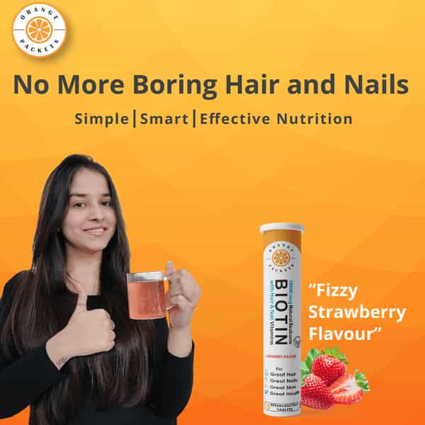 Orange Packets 10000 Mcg Natural Sesbania Biotin With Hair & Nail Vitamins -15 Effervescent Tablets
