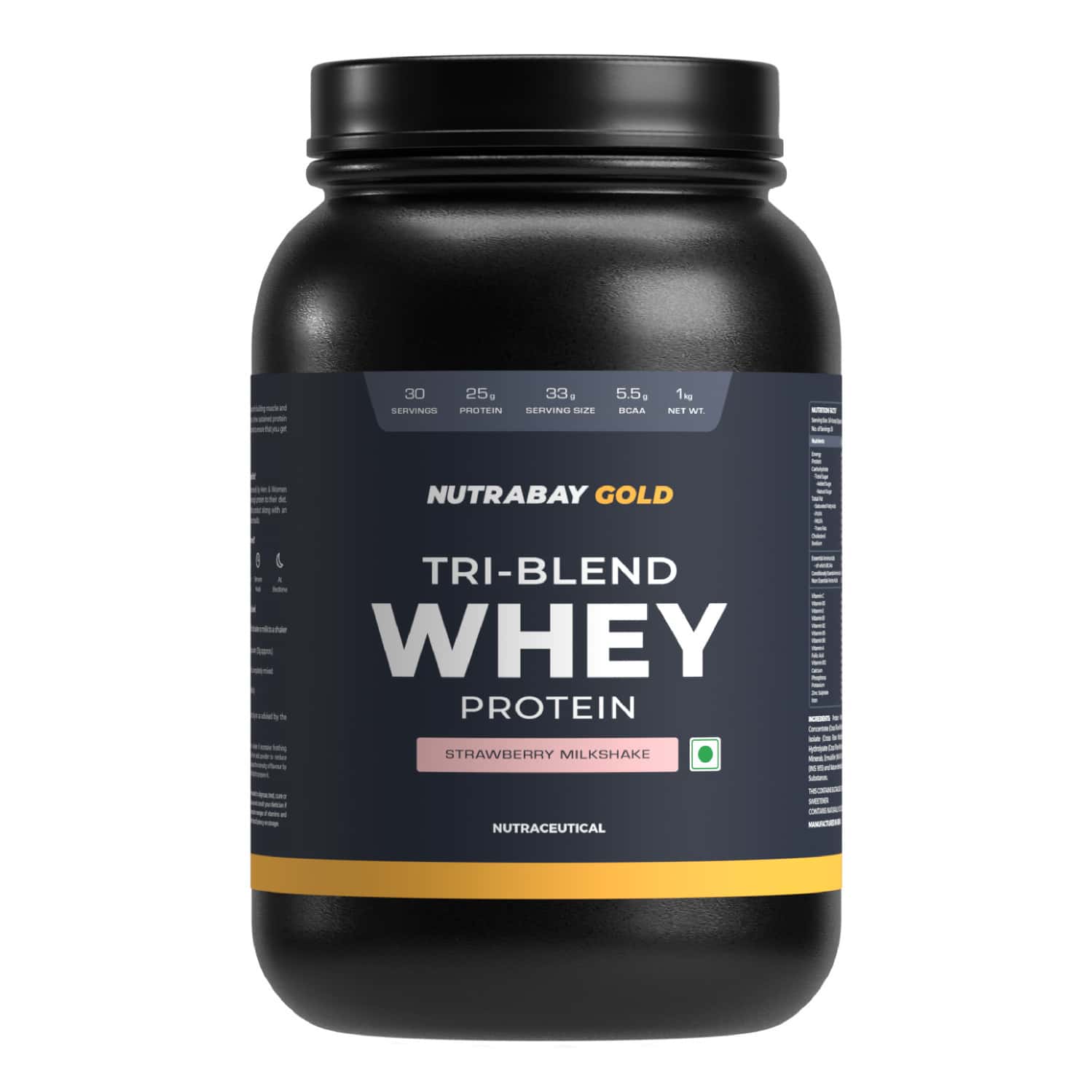 Nutrabay Gold Tri-blend Whey Protein Strawberry Milkshake - 1kg
