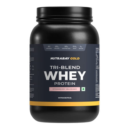Nutrabay Gold Tri-Blend Whey Protein Strawberry Milkshake - 1kg