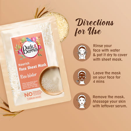 Buds & Berries Skin Nourishing Ultra-Hydrating Face Sheet Mask With Rice Water Extracts (25 G)