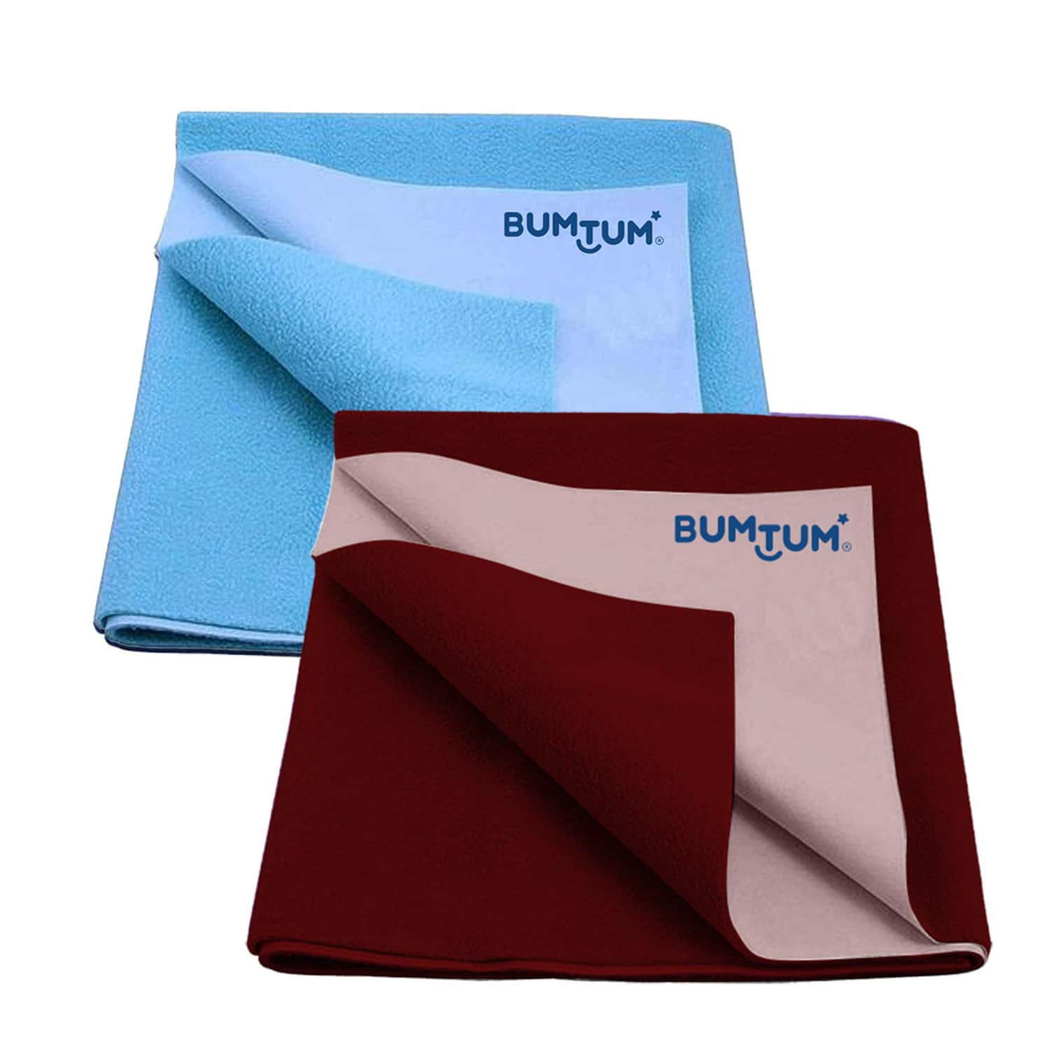 Bumtum Dry Sheet Leakproof Baby Bed Protector (Aqua Blue + Maroon Medium Size 100*70cm|Pack Of 2)